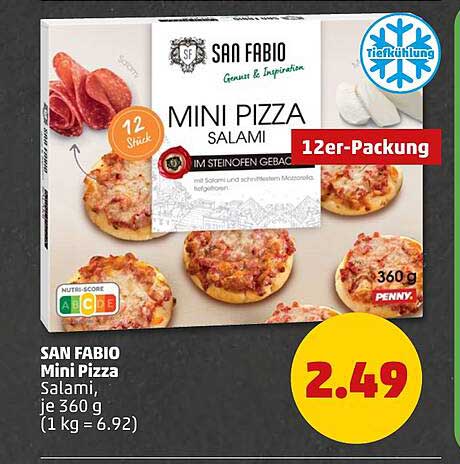 SAN FABIO Mini Pizza Salami, je 360 g (1 kg = 6.92)