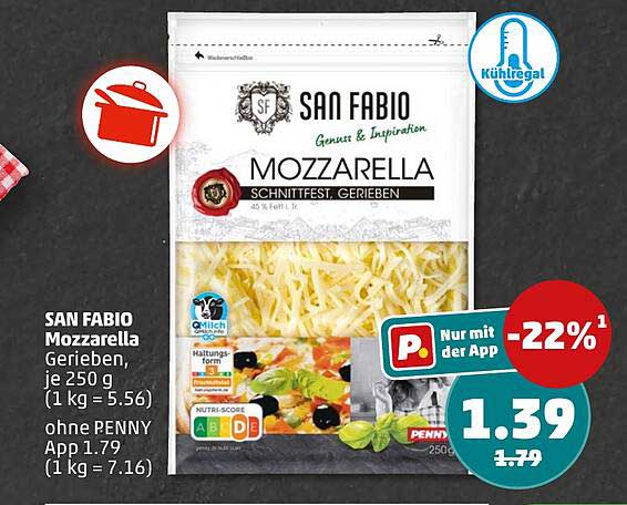 SAN FABIO Mozzarella Gerieben, je 250 g
