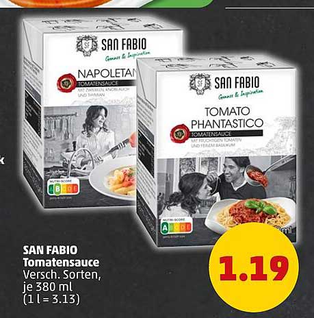 SAN FABIO Tomatensauce Versch. Sorten, je 380 ml (1 l = 3.13)