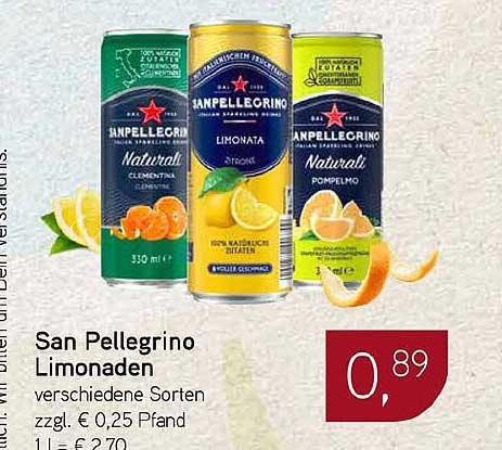 San Pellegrino Limonaden verschiedene Sorten zzgl. € 0,25 Pfand 1 l = € 2,70