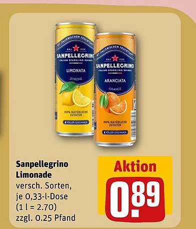 Sanpellegrino Limonade versch. Sorten, je 0,33-l-Dose (1 l = 2.70) zzgl. 0.25 Pfand
