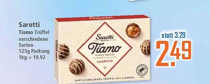 Sarotti Tiamo Trüffel verschiedene Sorten 125g Packung 1kg = 19.92