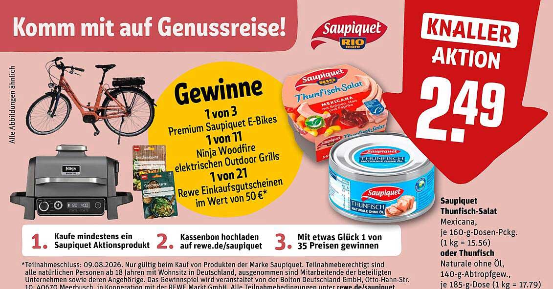 Saupiquet Thunfisch-Salat Mexicana, je 160-g-Dosen-Pckg. (1 kg = 15.56) oder Thunfisch Naturale ohne Öl, 140-g-Abtropfgew., je 185-g-Dose (1 kg = 17.79)