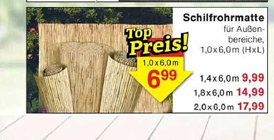 Schilfrohrmatte für Außenbereiche, 1,0 x 6,0 m (H x L)