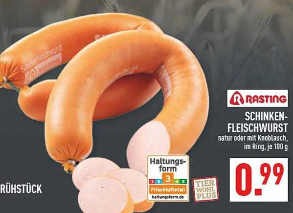 SCHINKEN-FLEISCHWURST natur oder mit Knoblauch, im Ring, je 100 g