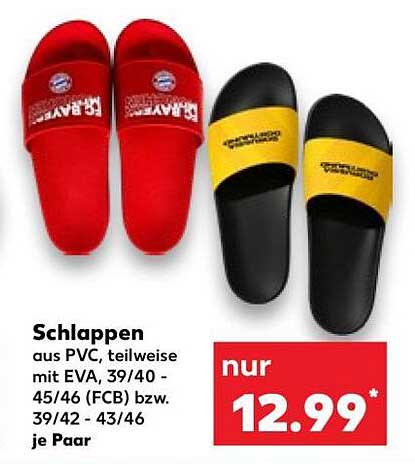 Schlappen aus PVC, teilweise mit EVA, 39/40 - 45/46 (FCB) bzw. 39/42 - 43/46 je Paar