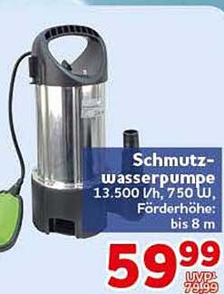 Schmutz-wasserpumpe 13.500 l/h, 7,5 m Förderhöhe, bis 8 m