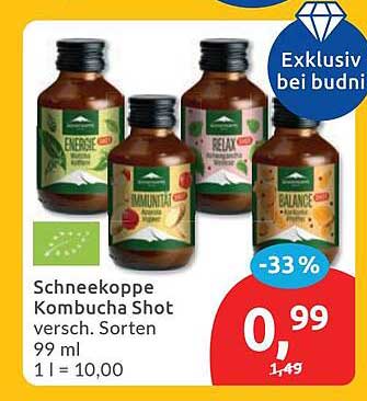 Schneekoppe Kombucha Shot versch. Sorten 99 ml 1 l = 10,00