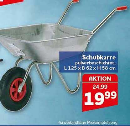 Schubkarre pulverbeschichtet, L 125 x B 62 x H 58 cm