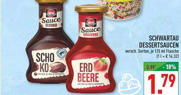 SCHWARTAU DESSERTSAUCEN versch. Sorten, je 125 ml Flasche (1 l = € 14.32)
