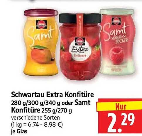 Schwartau Extra Konfitüre 280 g/300 g/340 g oder Samt Konfitüre 255 g/270 g verschiedene Sorten