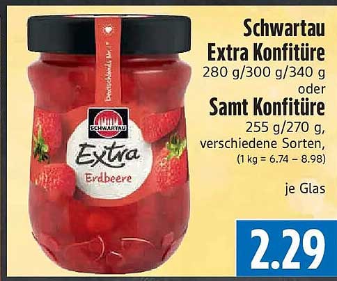 Schwartau Extra Konfitüre 280 g/300 g/340 g oder Samt Konfitüre 255 g/270 g, verschiedene Sorten
