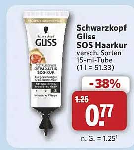Schwarzkopf Gliss SOS Haarkur versch. Sorten 15-ml-Tube (1 l = 51.33)