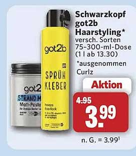 Schwarzkopf got2b Haarsstyling* versch. Sorten 75-300-ml-Dose (1 l ab 13.30) *ausgenommen Curlz
