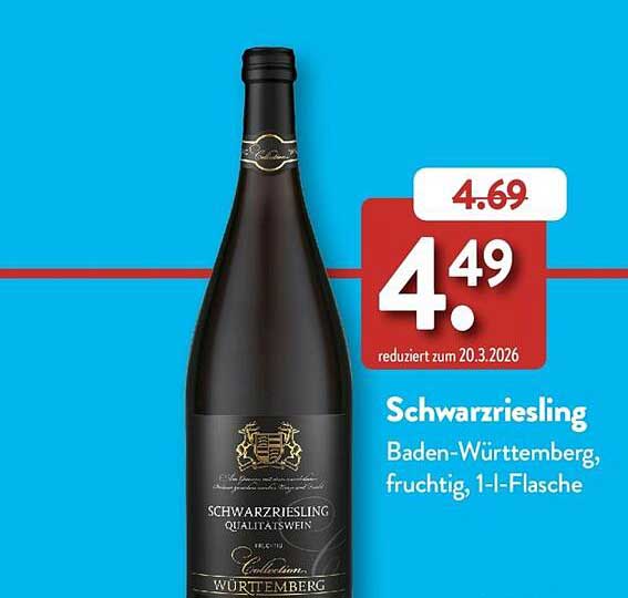 Schwarzriesling Baden-Württemberg, fruchtig, 1-l-Flasche