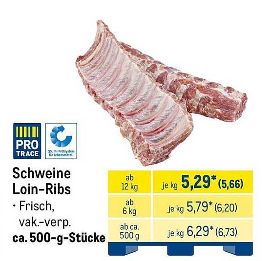 Schweine Loin-Ribs • Frisch, vak.-verp. ca. 500-g-Stücke