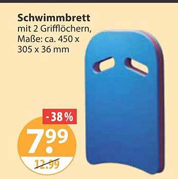Schwimmbrett mit 2 Grifflöchern, Maße: ca. 450 x 305 x 36 mm