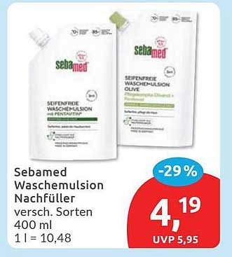 Sebamed Waschemulsion Nachfüller versch. Sorten 400 ml 1 l = 10,48