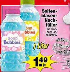 Seifenblasen-Nachfüller mit Dino- oder Einhornmotiv 1 Liter