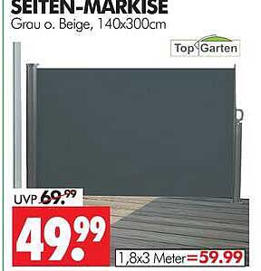 SEITEN-MARKISE Grau O. Beige, 140x300cm
