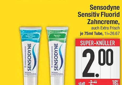 Sensodyne Sensitiv Fluorid Zahncreme, auch Extra Frisch je 75ml Tube, 1l=26.67