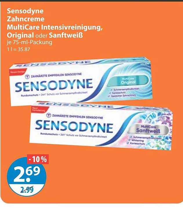 Sensodyne Zahncreme MultiCare Intensivreinigung, Original oder Sanftweiß