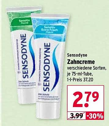 Sensodyne Zahncreme verschiedene Sorten, je 75-ml-Tube, 1-l-Preis 37.20