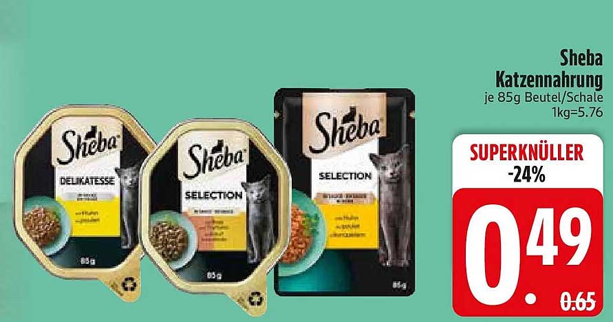 Sheba Katzennahrung je 85g Beutel/Schale 1kg=5.76