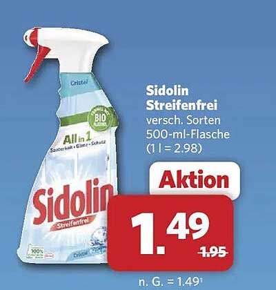 Sidolin Streifenfrei versch. Sorten 500-ml-Flasche (1 l = 2,98)