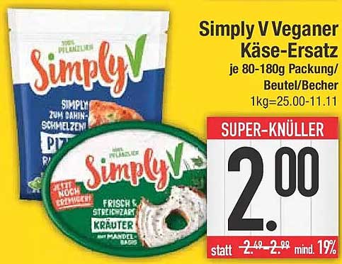 SimplyV Veganer Käse-Ersatz je 80-180g Packung/Beutel/Becher