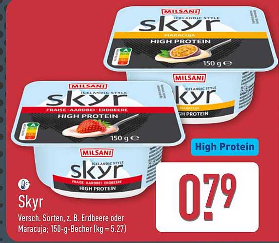 Skyr Versch. Sorten, z. B. Erdbeere oder Maracuja; 150-g-Becher (kg = 5.27)