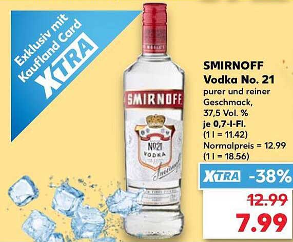 SMIRNOFF Vodka No. 21 purer und reiner Geschmack, 37,5 Vol. % je 0,7-l-Fl.