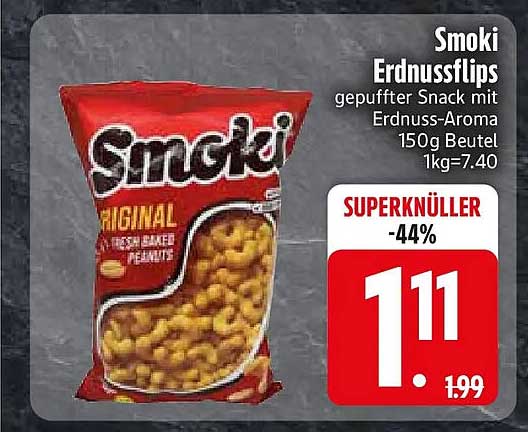 Smoki Erdnussflips gefüllter Snack mit Erdnuss-Aroma 150g Beutel