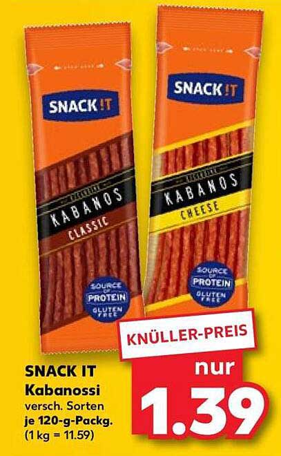 SNACK IT Kabanossi versch. Sorten je 120-g-Packg. (1 kg = 11.59)