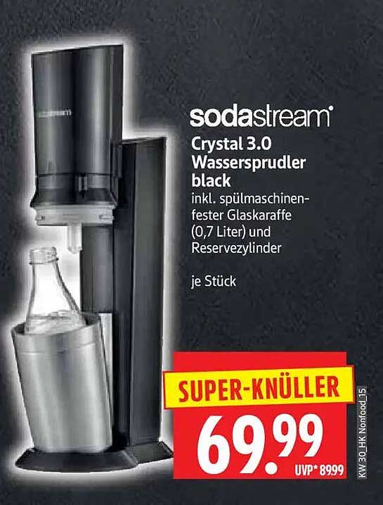 sodastream Crystal 3.0 Wassersprudler black inkl. spülmaschinenfester Glaskaraffe (0,7 Liter) und Reservezylinder