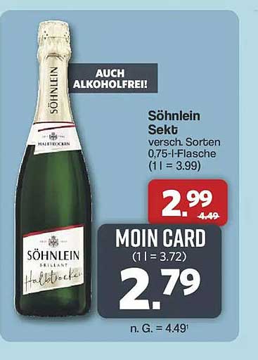 Söhnlein Sekt versch. Sorten 0,75-l-Flasche (1 l = 3.99)
