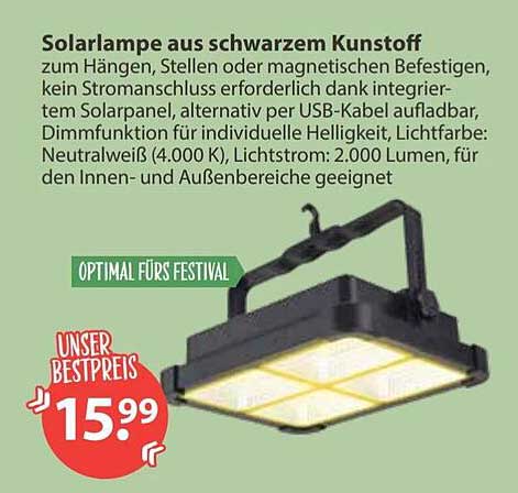 Solarlampe aus schwarzem Kunststoff