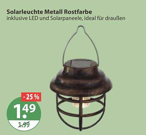 Solarleuchte Metall Rostfarbe inklusive LED und Solarpaneele, ideal für draußen