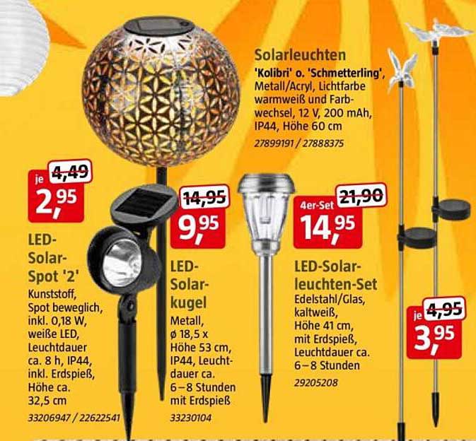 Solarleuchten 'Kolibri' o. 'Schmetterling', Metall/Acryl, Lichtfarbe warmweiß und Farbwechsel, 12 V, 200 mAh, IP44, Höhe 60 cm