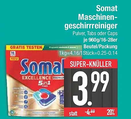 Somat Maschinen-geschirrreiniger Pulver, Tabs oder Caps je 960g/16-28er Beutel/Packung