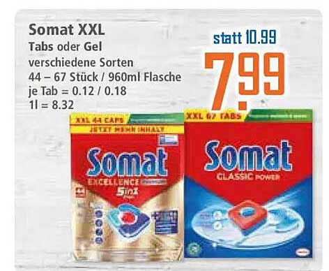 Somat XXL Tabs oder Gel verschiedene Sorten 44 – 67 Stück / 960ml Flasche