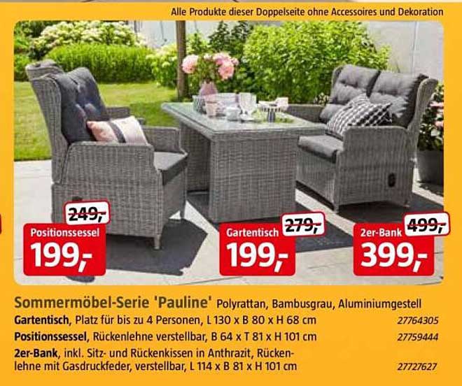 Sommermöbel-Serie 'Pauline' Polyrattan, Bambusgrau, Aluminiumgestell