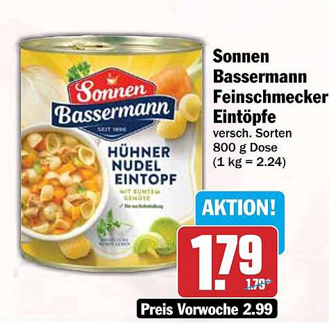 Sonnen Bassermann Feinschmecker Eintöpfe versch. Sorten 800 g Dose (1 kg = 2.24)