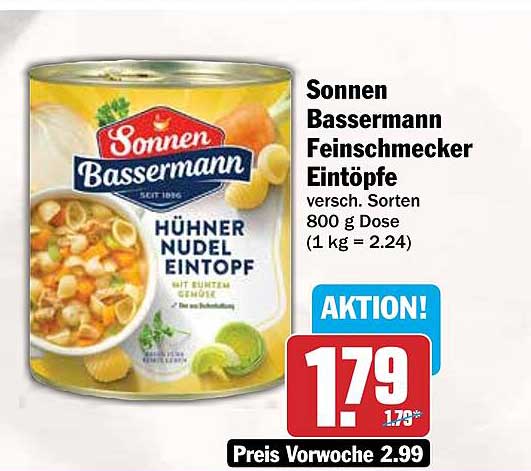 Sonnen Bassermann Feinschmecker Eintöpfe versch. Sorten 800 g Dose (1 kg = 2.24)
