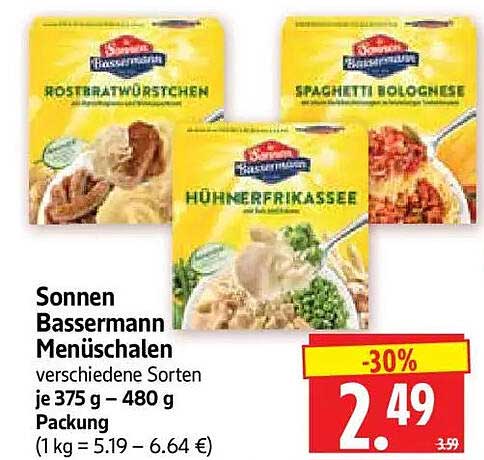 Sonnen Bassermann MenüschaIen verschiedene Sorten je 375 g – 480 g Packung