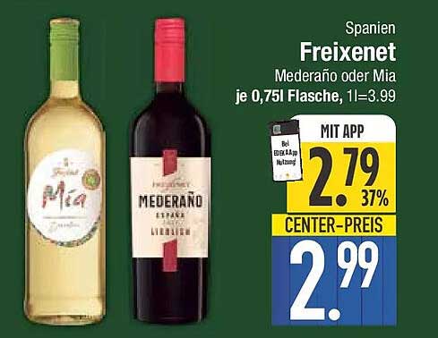 Spanien Freixenet Mederaño oder Mia je 0,75l Flasche, 1l=3.99