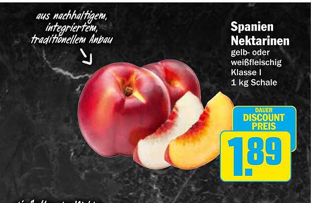 Spanien Nektarinen gelb- oder weißfleischig Klasse I 1 kg Schale