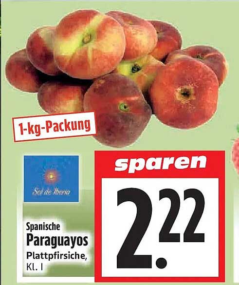 Spanische Paraguayos Plattpfirsiche, Kl. I 1-kg-Packung