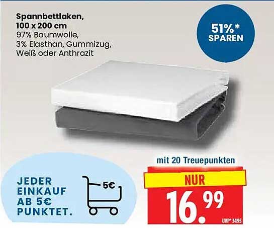 Spannbettlaken, 100 x 200 cm 97% Baumwolle, 3% Elasthan, Gummizug, Weiß oder Anthrazit