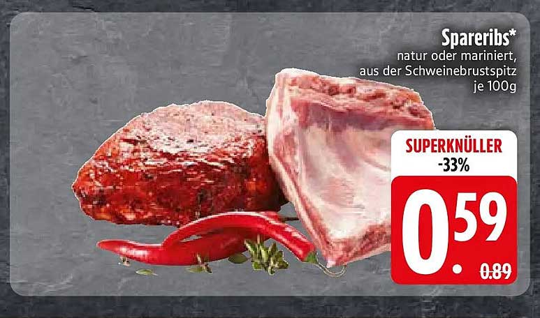 Spareribs* natur oder mariniert, aus der Schweinebrustspitz je 100g
